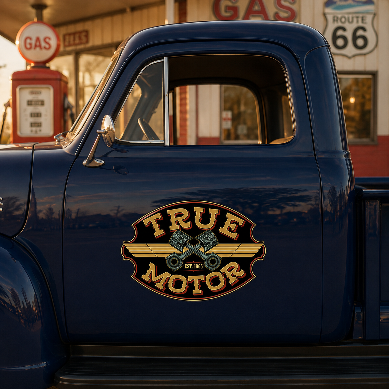 Personalized Crossed Pistons and Wings Decal for Truck Door with Vintage Automotive Design sticker 14532 - Image 3