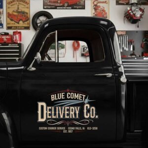 Personalized Comet and Decorative Text Decal for Truck Door with Vintage Automotive Design sticker 14533
