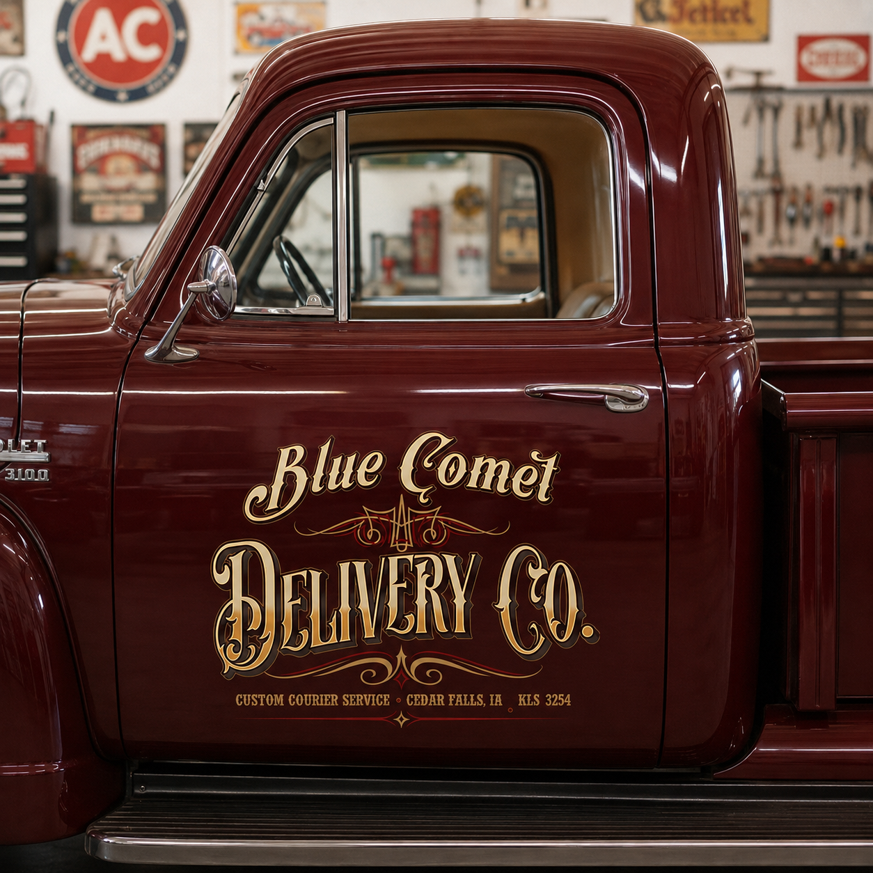 Personalized Ornate Lettering and Decorative Flourishes Decal for Truck Door with Vintage Automotive Design sticker 14534 - Image 2
