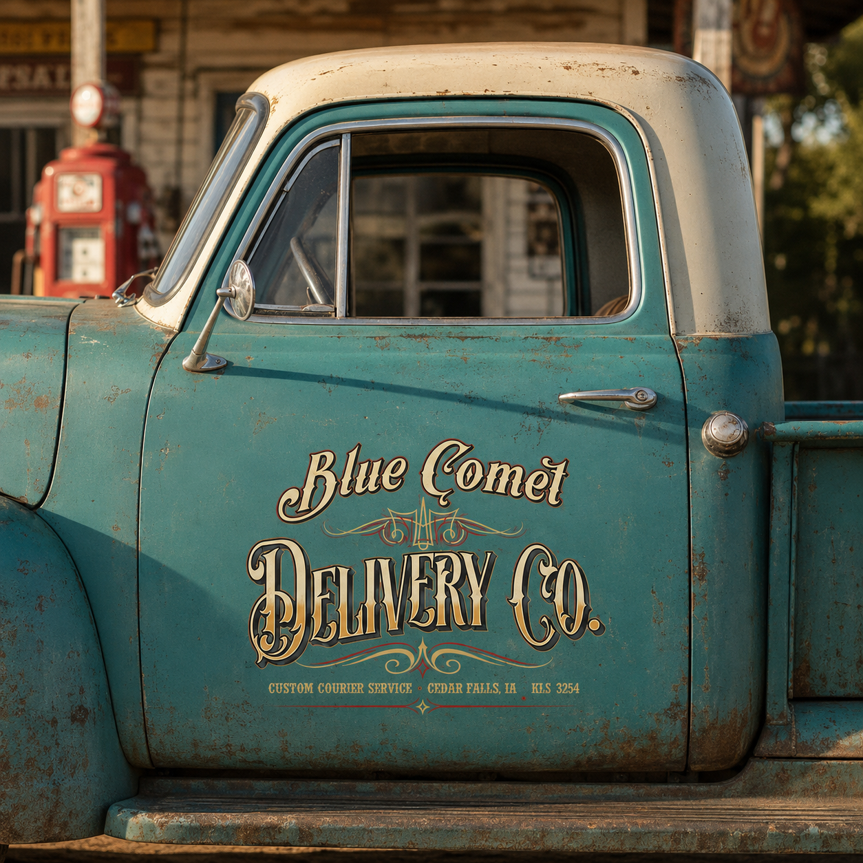 Personalized Ornate Lettering and Decorative Flourishes Decal for Truck Door with Vintage Automotive Design sticker 14534 - Image 3