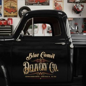 Personalized Ornate Lettering and Decorative Flourishes Decal for Truck Door with Vintage Automotive Design sticker 14534