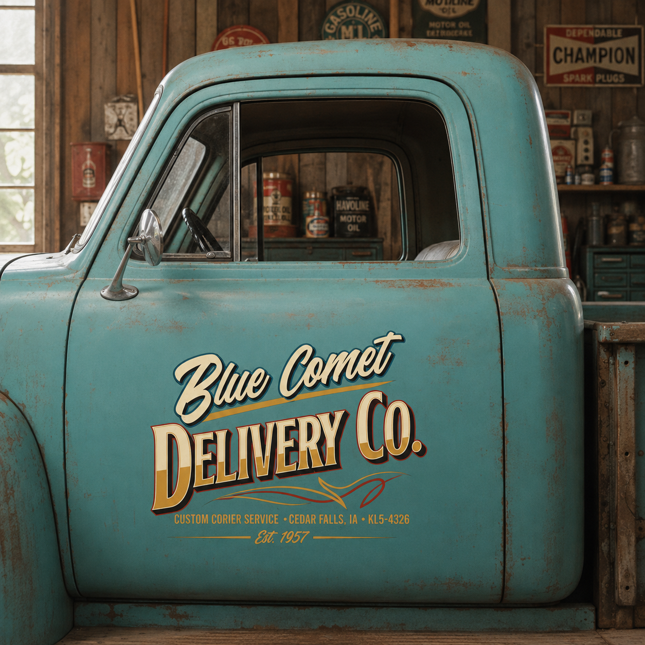 Personalized Stylized Text and Vintage Delivery Theme Decal for Truck Door with Vintage Automotive Design sticker 14535 - Image 3