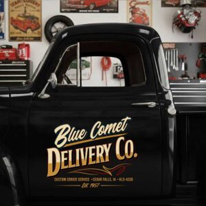 Personalized Stylized Text and Vintage Delivery Theme Decal for Truck Door with Vintage Automotive Design sticker 14535