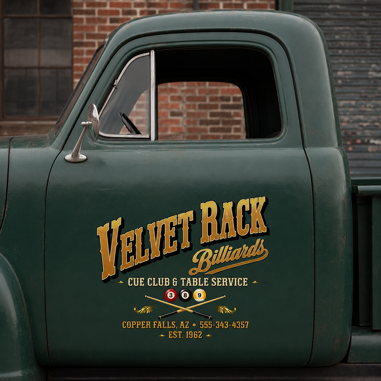 Personalized Billiard Balls and Pool Cues Decal for Truck Door with Vintage Automotive Design sticker 14539 - Image 2