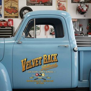 Personalized Billiard Balls and Pool Cues Decal for Truck Door with Vintage Automotive Design sticker 14539