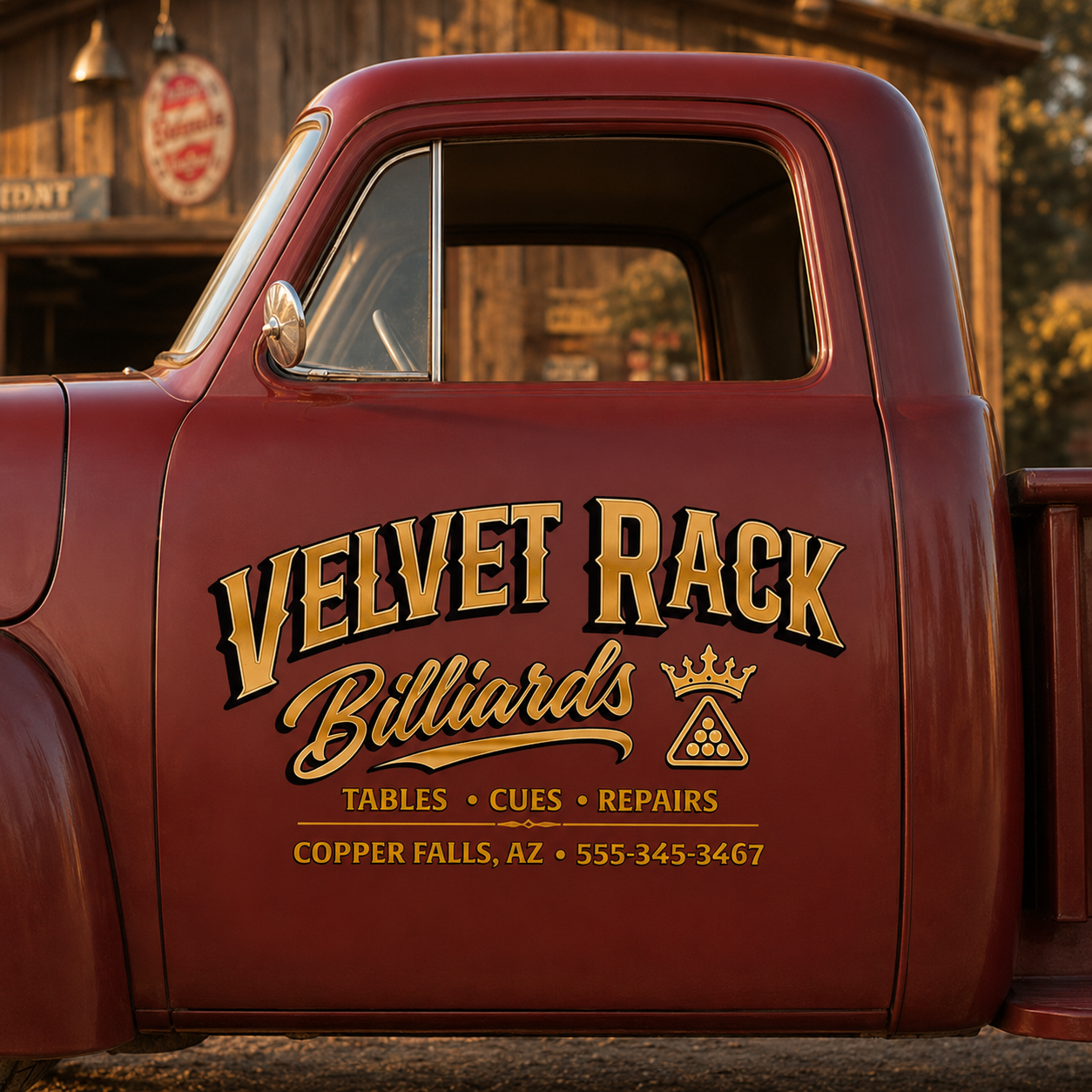 Personalized Crown and Billiard Balls Decal for Truck Door with Vintage Automotive Design sticker 14540 - Image 2