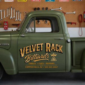 Personalized Crown and Billiard Balls Decal for Truck Door with Vintage Automotive Design sticker 14540