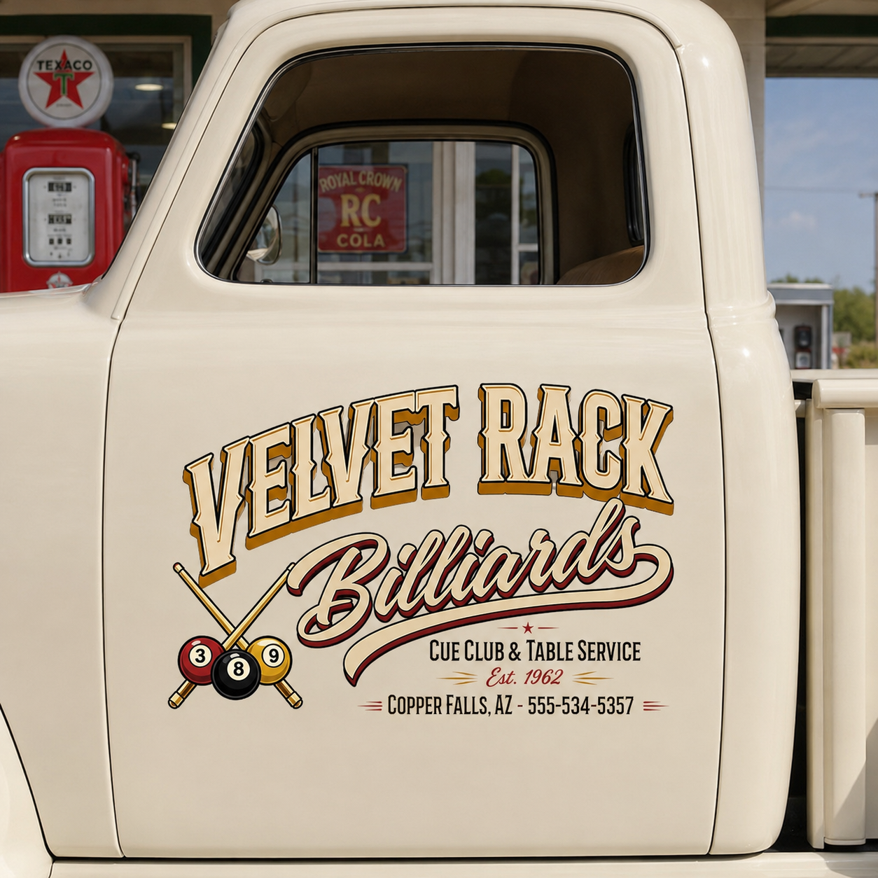 Personalized Billiard Cues and Billiard Balls Decal for Truck Door with Vintage Automotive Design sticker 14541 - Image 3