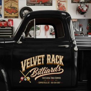 Personalized Billiard Cues and Billiard Balls Decal for Truck Door with Vintage Automotive Design sticker 14541