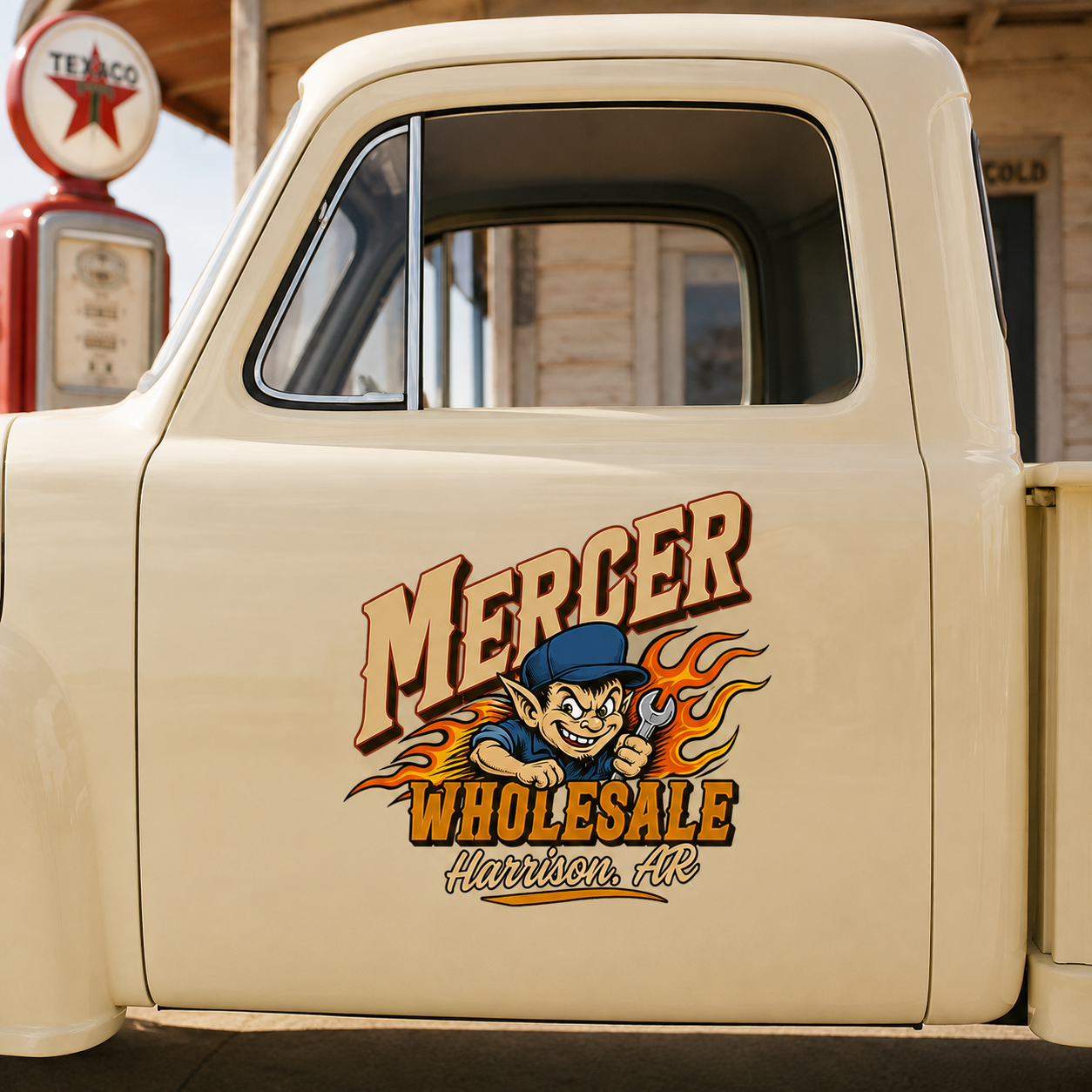 Personalized Wrench and Flames Decal for Truck Door with Vintage Automotive Design sticker 14544 - Image 2
