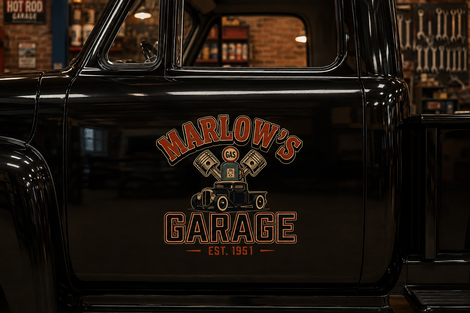 Personalized Pistons and Engine Block Decal for Truck Door with Vintage Automotive Design sticker 14546 - Image 2