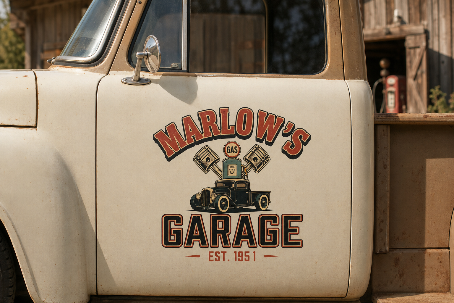 Personalized Pistons and Engine Block Decal for Truck Door with Vintage Automotive Design sticker 14546 - Image 3