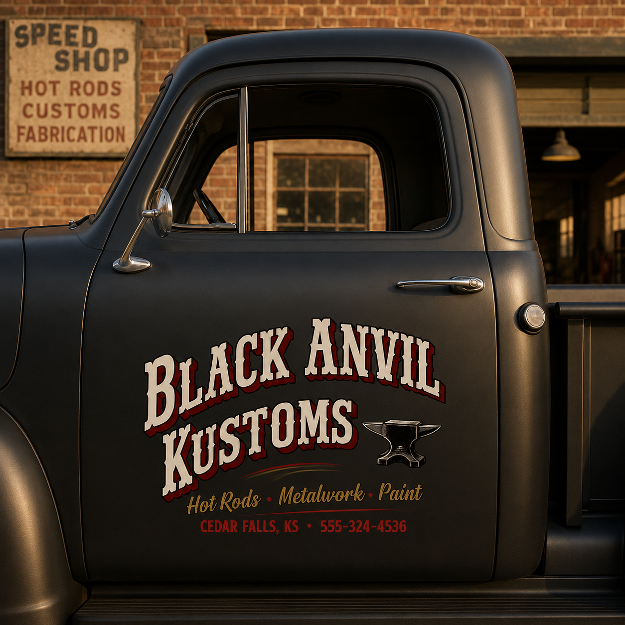 Personalized Anvil and Bold Lettering Decal for Truck Door with Vintage Automotive Design sticker 14547 - Image 2