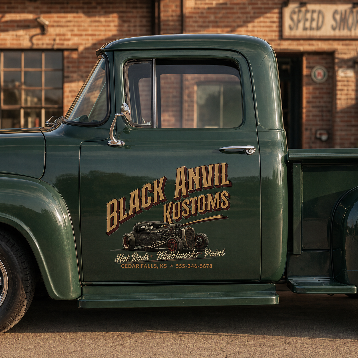 Personalized Hot Rod Car and Vintage Lettering Decal for Truck Door with Vintage Automotive Design sticker 14549 - Image 2