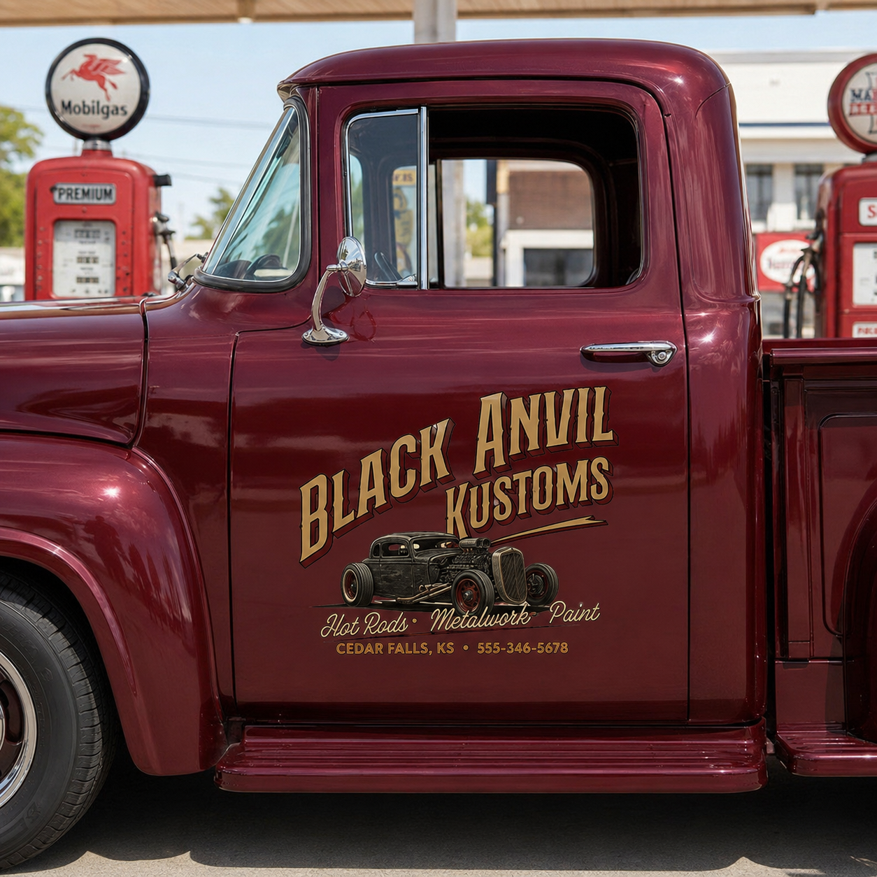 Personalized Hot Rod Car and Vintage Lettering Decal for Truck Door with Vintage Automotive Design sticker 14549 - Image 3