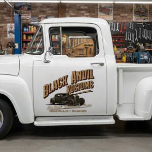Personalized Hot Rod Car and Vintage Lettering Decal for Truck Door with Vintage Automotive Design sticker 14549