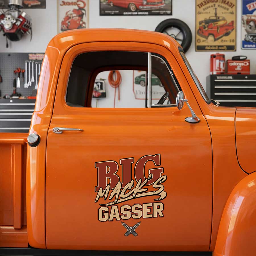 Personalized Spark Plug and Bold Lettering Decal for Truck Door with Vintage Automotive Design sticker 14550