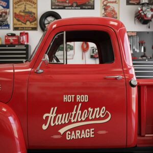Personalized Text and Vintage Style Decal for Truck Door with Vintage Automotive Design sticker 14553