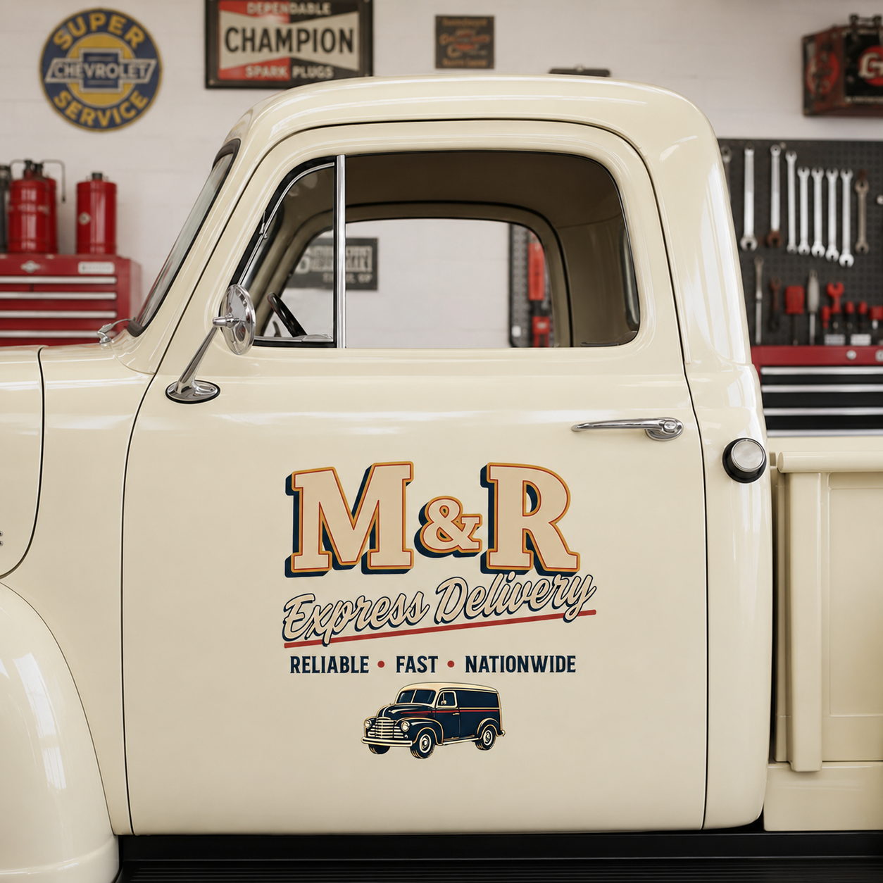 Personalized Vintage Delivery Truck and Bold Lettering Decal for Truck Door with Vintage Automotive Design sticker 14554 - Image 2