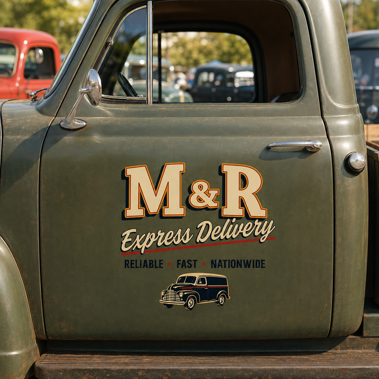 Personalized Vintage Delivery Truck and Bold Lettering Decal for Truck Door with Vintage Automotive Design sticker 14554 - Image 3