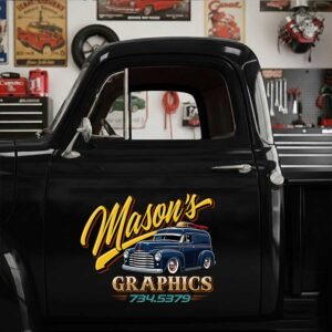 Personalized Vintage Truck and Bold Lettering Decal for Truck Door with Vintage Automotive Design sticker 14568