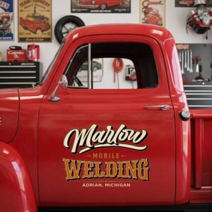 Personalized Welding and Vintage Lettering Decal for Truck Door with Vintage Automotive Design sticker 14569