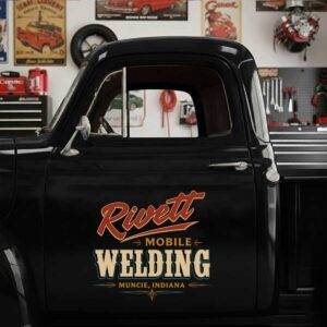 Personalized Welding and Decorative Text Decal for Truck Door with Vintage Automotive Design sticker 14571