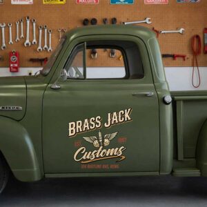 Personalized Spark Plug and Wings Decal for Truck Door with Vintage Automotive Design sticker 14574