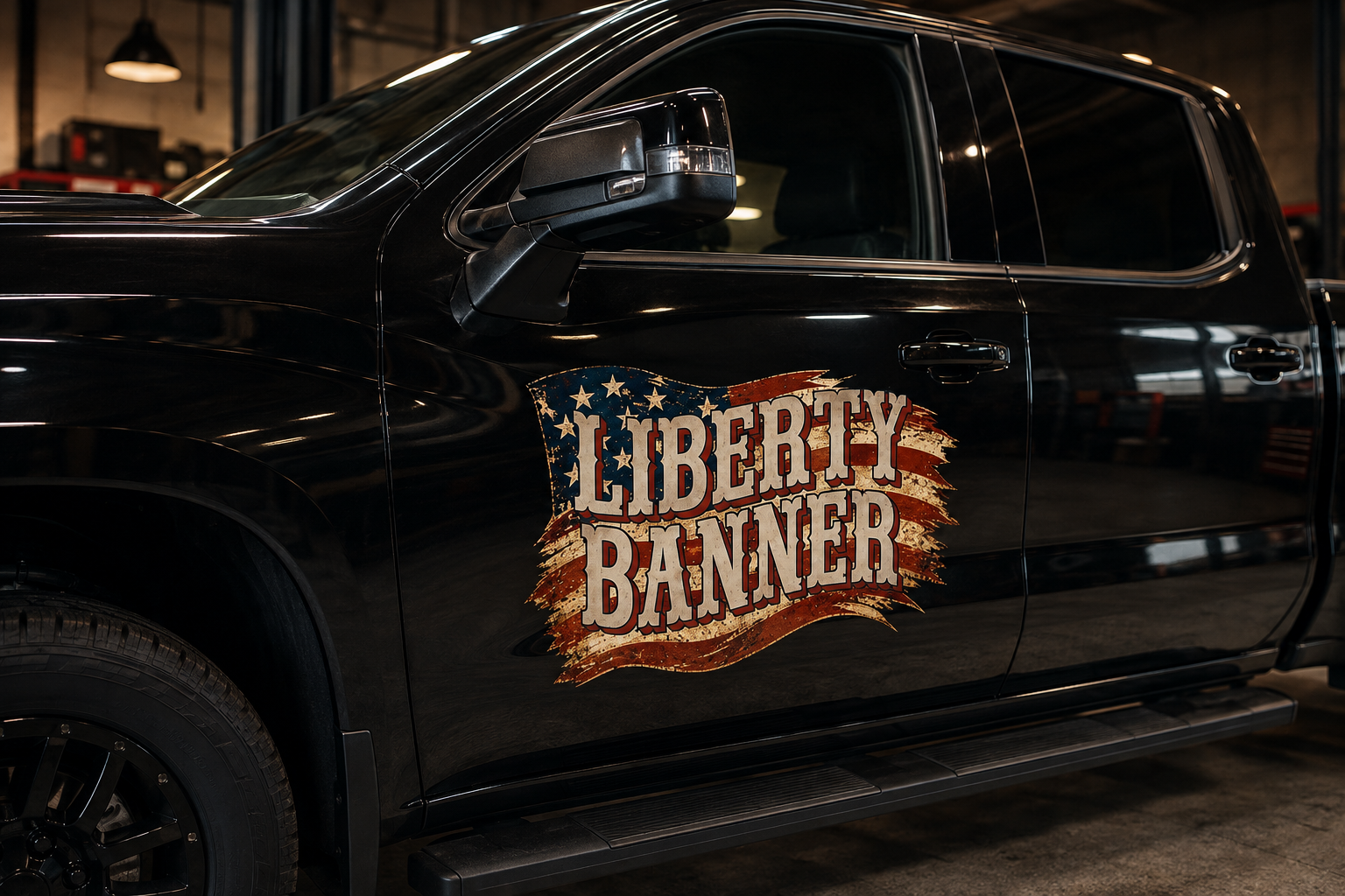 Personalized American Flag and Bold Text Decal for Truck Door with Vintage Automotive Design sticker 14578 - Image 2