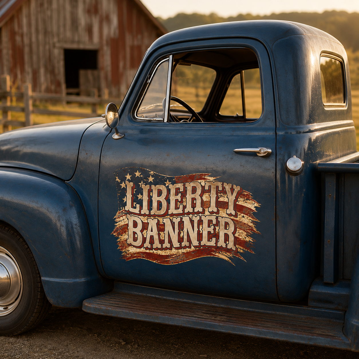 Personalized American Flag and Bold Text Decal for Truck Door with Vintage Automotive Design sticker 14578 - Image 3