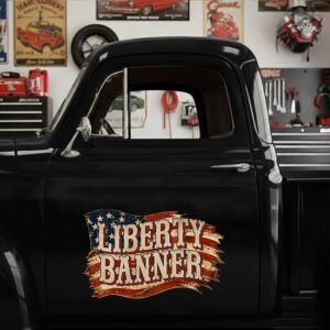 Personalized American Flag and Bold Text Decal for Truck Door with Vintage Automotive Design sticker 14578