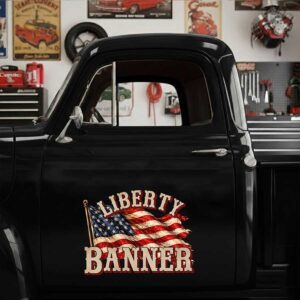 Personalized American Flag and Bold Text Decal for Truck Door with Vintage Automotive Design sticker 14579