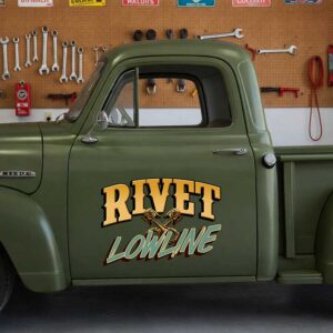 Personalized Crossed Pistons and Bold Text Decal for Truck Door with Vintage Automotive Design sticker 14583