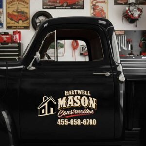 Personalized House and Text Decal for Truck Door with Vintage Automotive Design sticker 14584