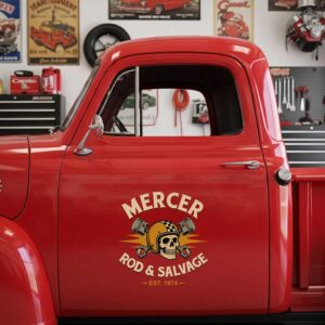Personalized Engine and Pistons Decal for Truck Door with Vintage Automotive Design sticker 14585