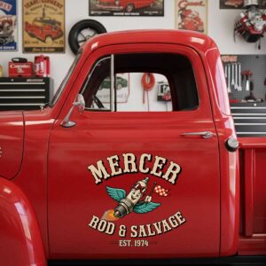 Personalized Spark Plug and Wings Decal for Truck Door with Vintage Automotive Design sticker 14586