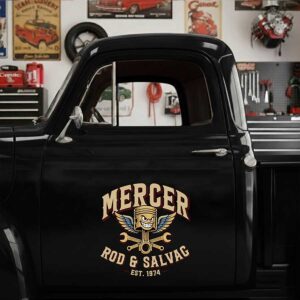 Personalized Piston and Wings Decal for Truck Door with Vintage Automotive Design sticker 14587