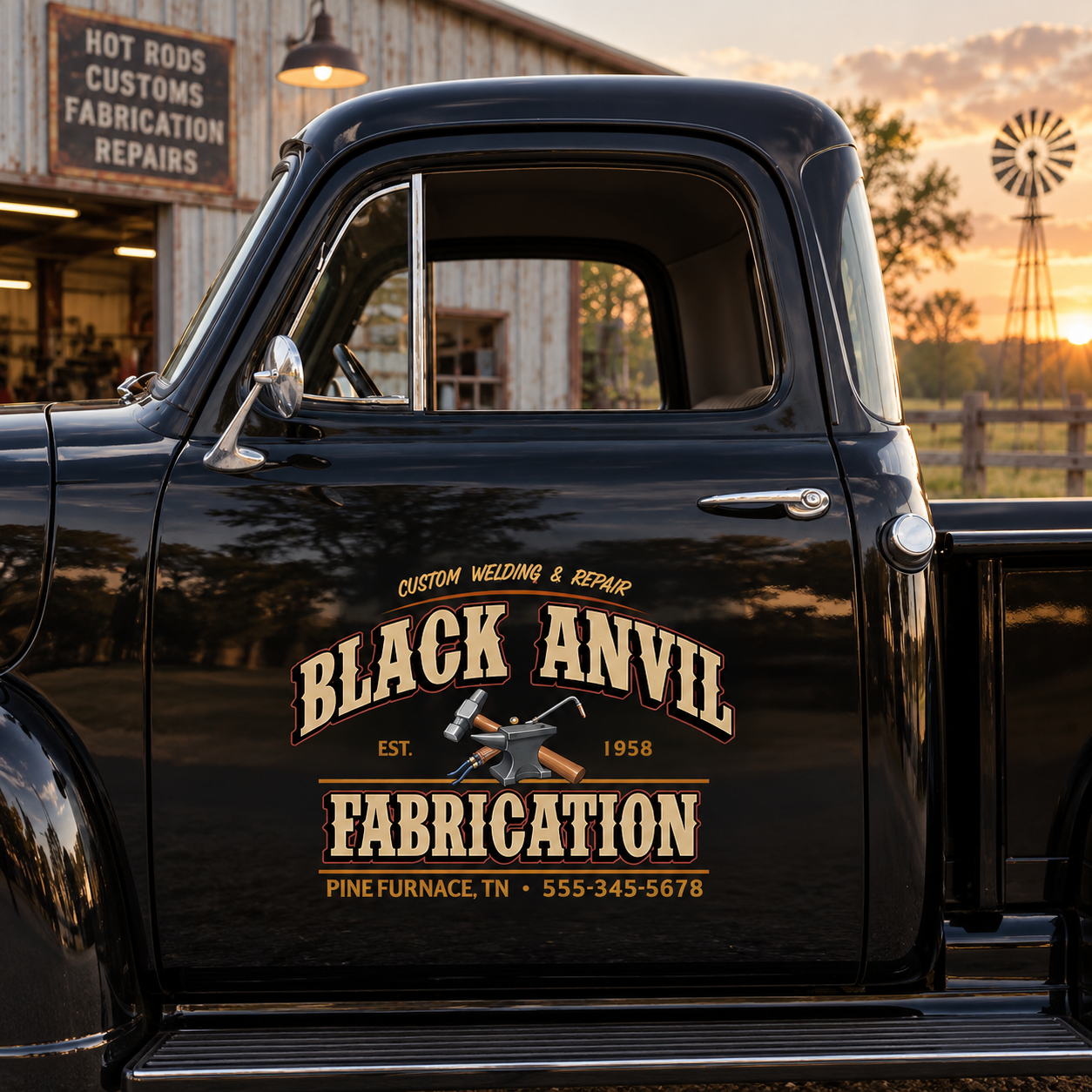 Personalized Anvil and Crossed Metalworking Tools Decal for Truck Door with Vintage Industrial Lettering Design sticker 14592 - Image 2