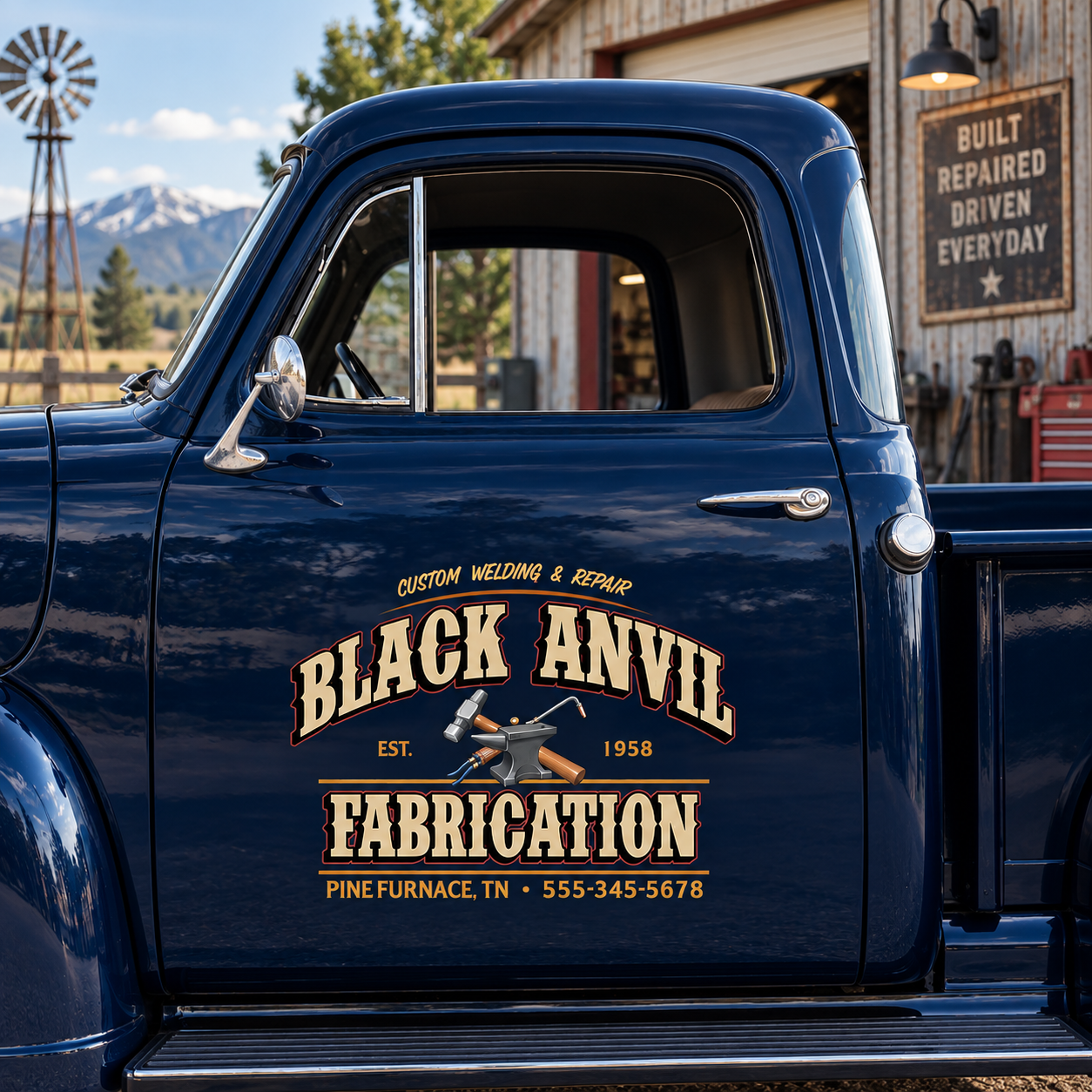 Personalized Anvil and Crossed Metalworking Tools Decal for Truck Door with Vintage Industrial Lettering Design sticker 14592 - Image 3
