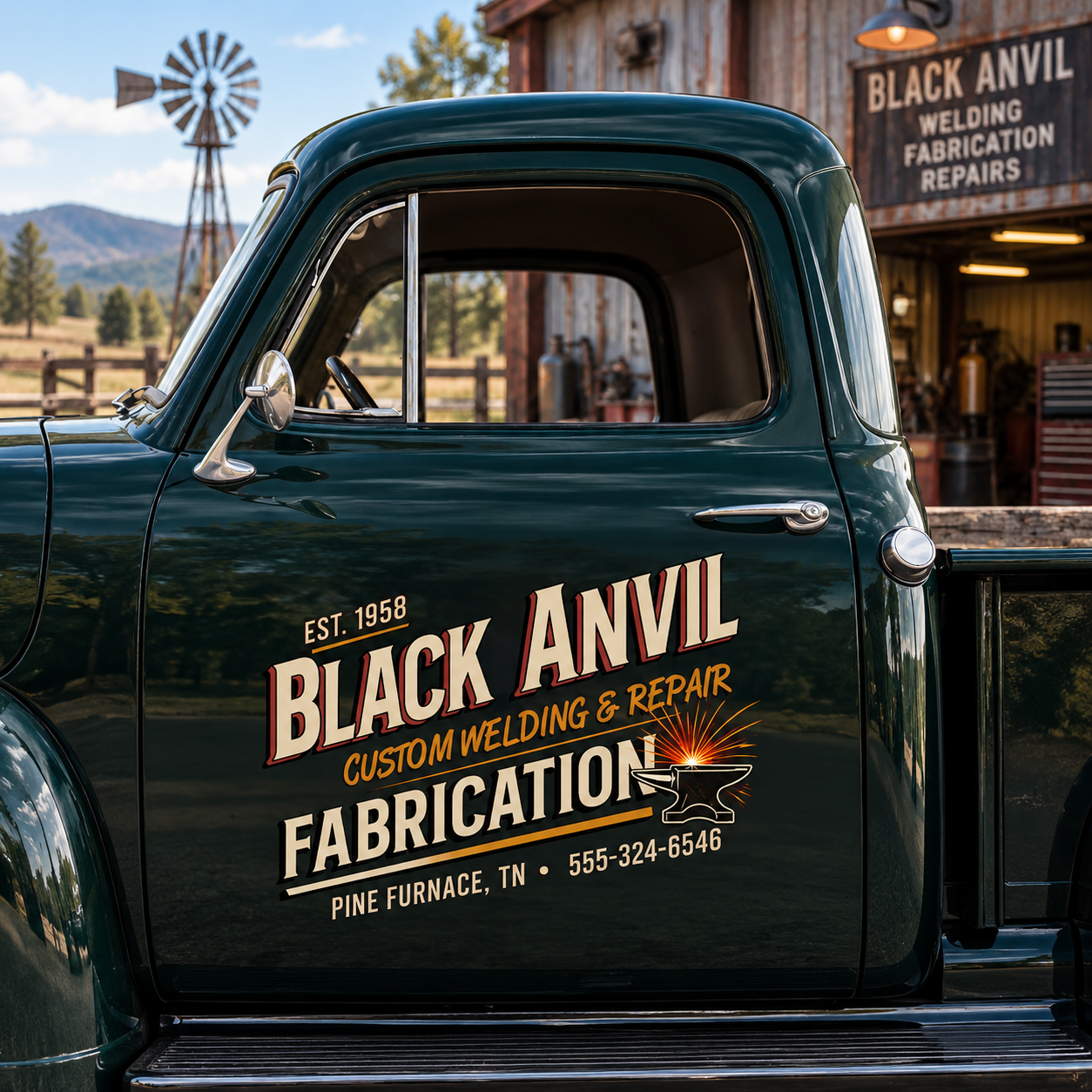 Custom Welding Anvil Decal for Pickup Truck Door with Bright Sparks and Vintage Workshop Lettering Design sticker 14593 - Image 2