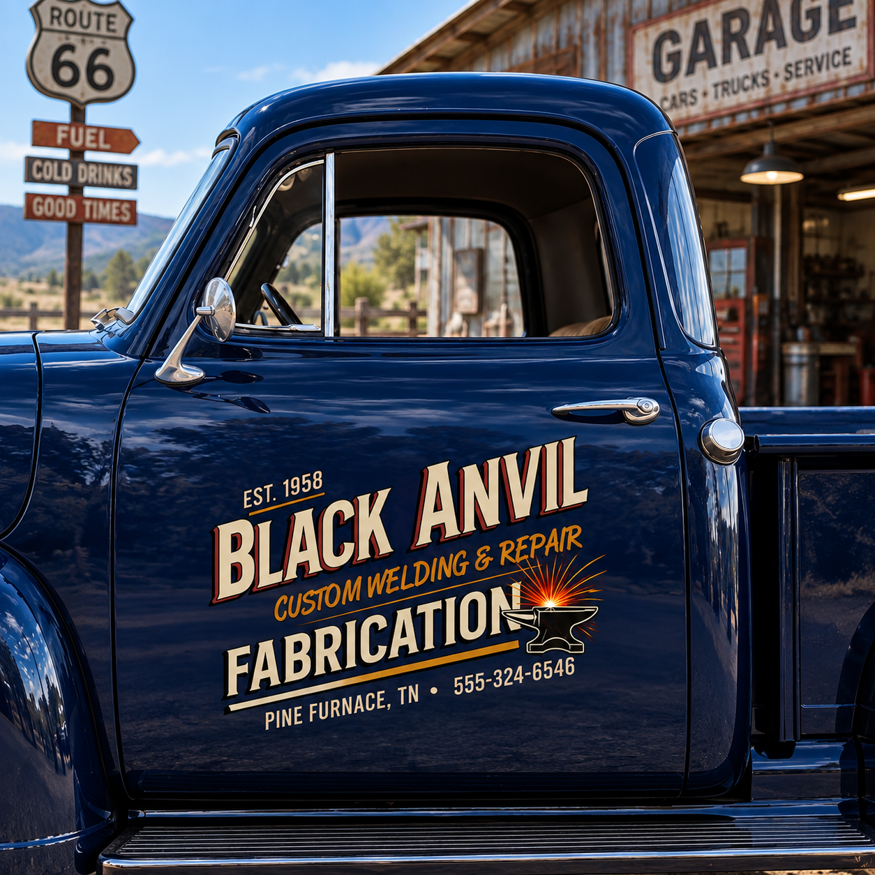 Custom Welding Anvil Decal for Pickup Truck Door with Bright Sparks and Vintage Workshop Lettering Design sticker 14593 - Image 3