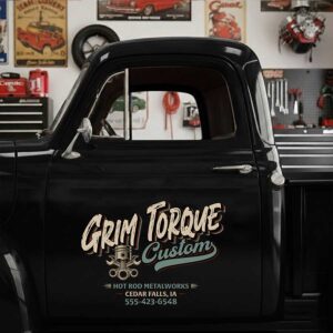 Personalized Piston and Wrench Decal for Truck Door with Vintage Automotive Design sticker 14596