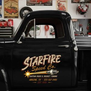 Personalized Spark Plug and Starburst Decal for Truck Door with Vintage Automotive Design sticker 14597