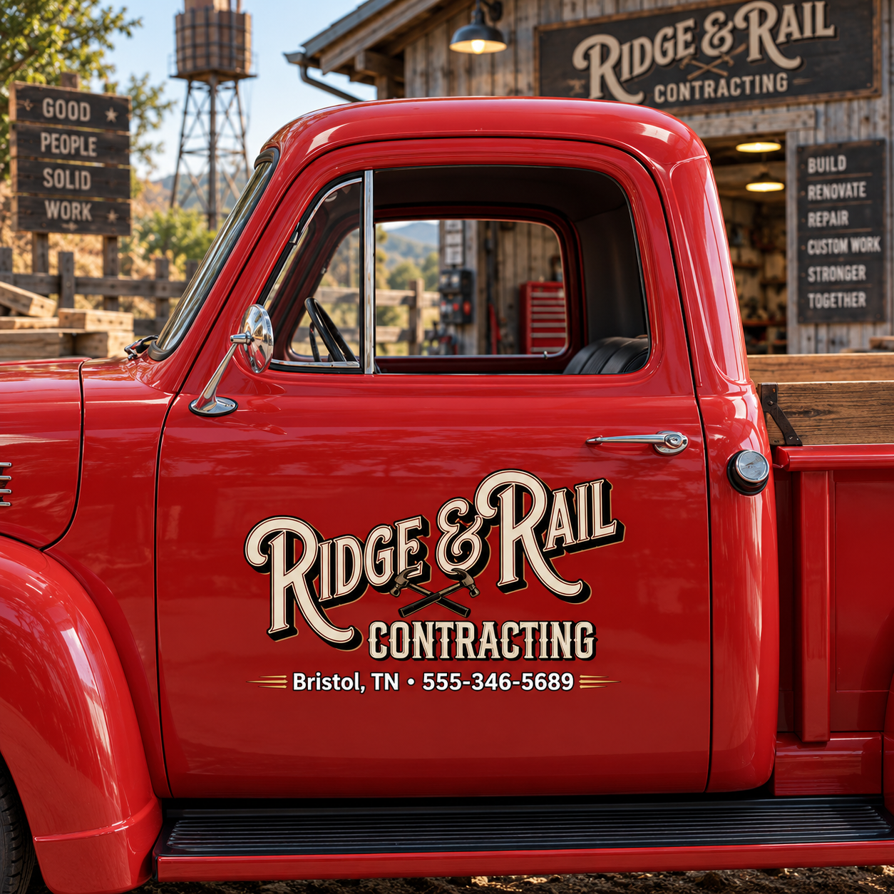 Custom Crossed Hammers Decal for Contractor Truck Door with Ornate Vintage Trade Lettering Design sticker 14613 - Image 2