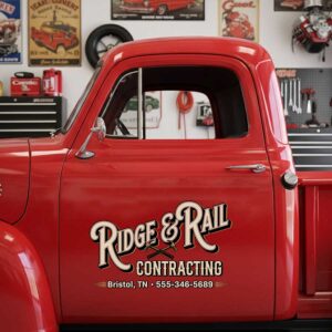 Custom Crossed Hammers Decal for Contractor Truck Door with Ornate Vintage Trade Lettering Design sticker 14613
