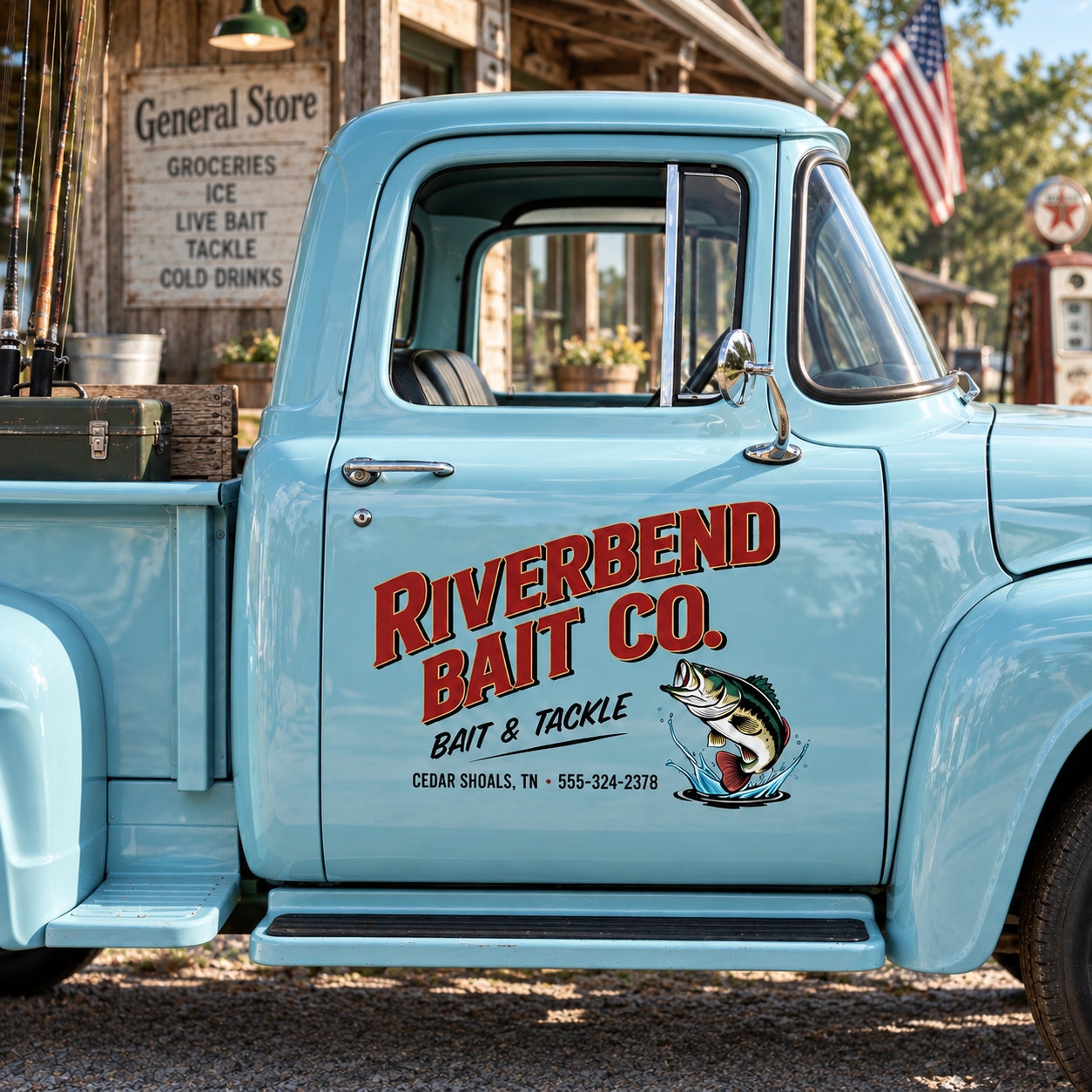Custom Leaping Bass Fish Decal for Bait and Tackle Truck Door with Vintage Outdoor Shop Lettering Design sticker 14615 - Image 3