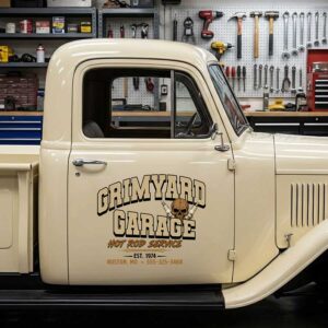 Personalized Skull and Spark Plugs Decal for Hot Rod Garage Truck Door with Heavy Vintage Lettering Design sticker 14623