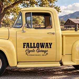 Personalized Motorcycle Garage Truck Door Decal with Piston Icons and Simple Slab Serif Lettering Design sticker 14643